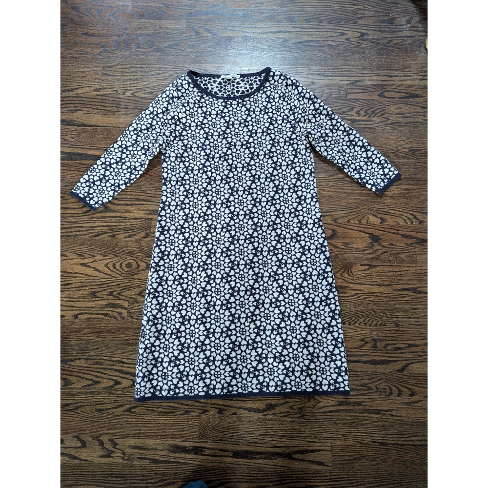Boden Sweater Dress Tunic Womens Size 12 Prudence Heart Stretch Knit Navy White